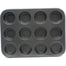 TKÇ 12 Gözlü Metal - Siyah Düz Muffın Kalıp