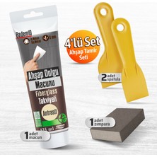 Badem10 Pratik (4'lü) Ahşap Tamir Seti Antrasit Renk 200 gr Tamir Macunu + 2 Adet Spatula + Kübik Zımpara