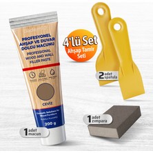 Badem10 (4'lü) Ahşap ve Duvar Tamir Seti Ceviz 200 gr Dolgu Macunu 2 Adet Plastik Spatula Kübik Zımpara