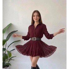 Salome Butik Bordo Kemer Detaylı Kitya Elbise