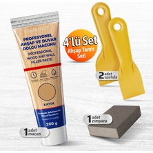 Badem10 (4'lü) Ahşap ve Duvar Tamir Seti Kayın 200 gr Dolgu Macunu 2 Adet Plastik Spatula Kübik Zımpara