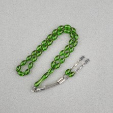 Lapisdo Sıkma Kehribar Beyzi Kesim Alpaka Püsküllü 7X11MM Tesbih Yeşil