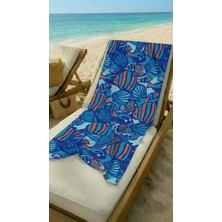 Miami Beach Büyük Balık Desenli Saks Mavi Yüksek Su Emici 70X150CM Plaj Havlusu