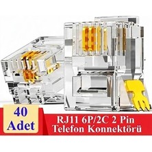 Derwell 40 Adet RJ11 2pin Jak 6P2C 2 Pinli Plug Altın Kaplama 2 Çekirdek Telefon Kablosu Için Konnektör