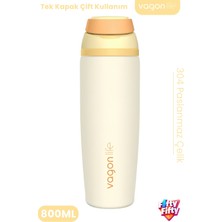 Vagonlife 800 ml Tek Kapak Çift Kullanım Pipetli Rahat Içim Kulplu SUS304 Paslanmaz Çelik Termos -1107-800ML