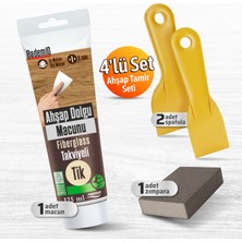 Badem10 Pratik (4'lü) Ahşap Tamir Seti Tik Renk 125 ml Tamir Macunu + 2 Adet Spatula + Kübik Zımpara