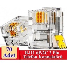 Derwell 70 Adet RJ11 2pin Jak 6P2C 2 Pinli Plug Altın Kaplama 2 Çekirdek Telefon Kablosu Için Konnektör