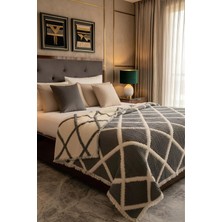 Veronica Line Premium Geometrik Kare Desenli %100 Pamuk Müslin Çift Taraflı Yatak Örtüsü Pike 220X240 Çift Kişilik
