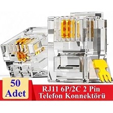 Derwell 50 Adet RJ11 2pin Jak 6P2C 2 Pinli Plug Altın Kaplama 2 Çekirdek Telefon Kablosu Için Konnektör