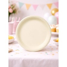 Parti Adresi Plastik Tabak Doğum Günü Parti Tabağı Krem 21 cm 25'li