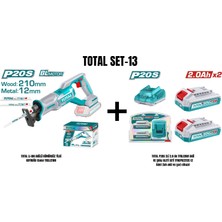 Total Set-13 (Total Lı-Ion Akülü Kömürsüz Tilki Kuyruğu (Solo) TRSLI2108+TOTAL P20S 2li 2.0 Ah TFBLI2001 Akü ve Şarj Aleti Seti TFBCPK2212E)