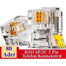 Derwell 80 Adet RJ11 2pin Jak 6P2C 2 Pinli Plug Altın Kaplama 2 Çekirdek Telefon Kablosu Için Konnektör