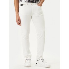 Versace Erkek Slim Fit Logo Detaylı Düz Paçalı Esnek Pamuklu Denim Beyaz Jeans 80GAB5S0 CEWCA-003