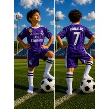 Sidas Real.madrid. Ronaldo 2017/18 Sezon Beyaz Şort Cardif Ligi Mor Çocuk Forma Takımı
