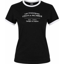 Trender Linda O Yaka Relaxed Fit Siyah - Beyaz Kadın T-Shirt 26YDT1000016