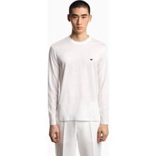 Emporio Armani Erkek Slim Fit Bisiklet Yakalı Uzun Kollu Beyaz Sweatshirt EM004591 AF13747-U0003