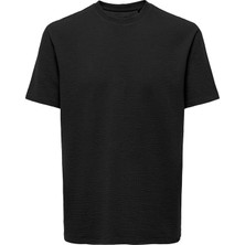 Only & Sons  Onskıan Lıfe Reg Seersucker Ss Tee Noos Siyah Erkek T-Shirt 22028692
