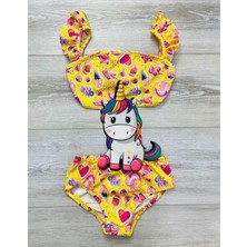 Monsterçocuk - Kız Çocuk Deniz Kızı Bikini Takım Fırfırlı Askılı, Renkli Yazlık Mayo Seti