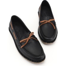 Gönderi(r) Kadın Siyah  Fiyonklu Hakiki Deri Comfort Loafer