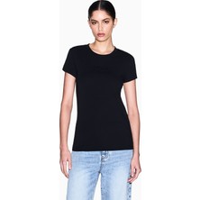 Armani Exchange Kadın Yuvarlak Yaka Pamuklu Kısa Kol Logo Yazı Desenli Siyah T-Shirt XW002293 AF17173-UC001