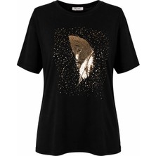 Trender Yaprak Baskı Siyah Erkek T-Shirt 26YDT1000095