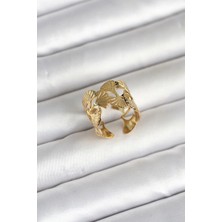 Inure Jewelry 316L Çelik Gold Renk Yelpaze Model Kadın Yüzük