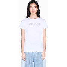 Armani Exchange Kadın Yuvarlak Yaka Pamuklu Kısa Kol Logo Yazı Desenli Beyaz T-Shirt XW002294 AF17172-U0002