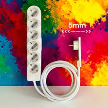 ORVI PRIME Orvı Prime 6’lı Ince Fişli Uzatma Kablosu 3 Metre 5mm Ultra Ince Fiş Dolap Arkaları ve Dar Alanlar Için Topraklı Çocuk Korumalı