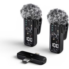 Bubitechh SE66 Kablosuz Yaka Mikrofonu Çiftli 2.4g Lightning Type-C Uyumlu Siyah
