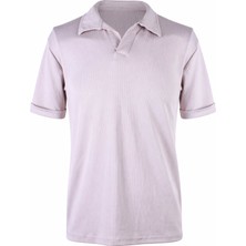 Trender 26YSS9000022 Gri Erkek Polo Yaka T-Shirt Fitilli Yarım Patlı