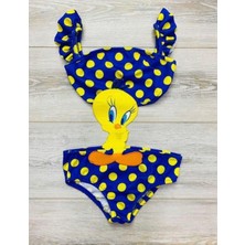 Monsterçocuk - Kız Çocuk Deniz Kızı Bikini Takım Fırfırlı Askılı, Renkli Yazlık Mayo Seti