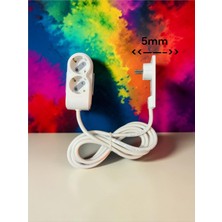 ORVI PRIME Orvı Prıme 2’li Ince Fişli Uzatma Kablosu 5 Metre 5mm Ultra Ince Fiş Dolap Arkaları Için Topraklı Çocuk Korumalı