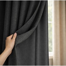 Fluiana Keten Blackout Fon Perde| Antrasit | Pilesiz | %100 Blackout Perde |