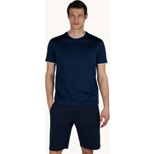 Paul & Shark Erkek Regular Fit Yuvarlak Çizgili Yakalı Metalik Logo Detaylı Kısa Kollu Mavi T-Shirt 26411008SMA-013