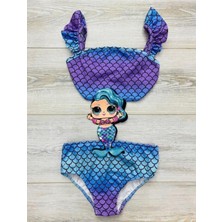 Monsterçocuk - Kız Çocuk Deniz Kızı Bikini Takım Fırfırlı Askılı, Renkli Yazlık Mayo Seti