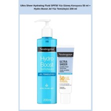 Neutrogena Ultra Sheer Hydrating Fluid SPF50 Yüz Güneş Koruyucu 50 ml + Hydro Boost Jel Yüz Temizleyici  200 ml