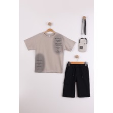 Joy Kids Erkek Çocuk Çanta Hediyeli Basic Takım (Krem-Siyah) (7-10YAŞ)