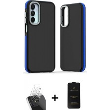 Marsilyan™- Galaxy A35 5g Kılıf Eksen Işık - Siyah 6d Antistatik Mat Seramik Hayalet Nano Ekran Koruyucu + Şeffaf Kamera Lens Koruma Cam