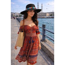 Modazon Taşlı ve Renkli Şeritli Kadın Hasır Şapka – Yazlık Modern Stil