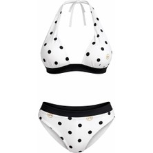 Endeep Kadın Siyah Beyaz Puantiye Desenli Toparlayıcı Bikini Takımı