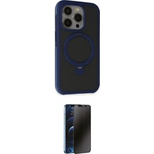 TKÇ  iPhone 15 Pro Max Kılıf Ahenk Yansıma Özel Seri - Siyah 3D Antistatik Hayalet Cam Ekran Koruyuc