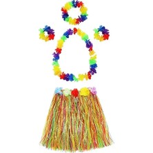 Naturion Szn1 Yetişkin ve Çocuk Uyumlu Luau Aloha Hawaii  kolye Renkli Etek Taç ve Bileklik Seti Hnçr