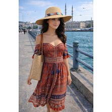 Modazon Taşlı ve Renkli Şeritli Kadın Hasır Şapka – Yazlık Modern Stil