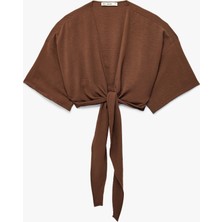 Koton Kısa Kollu Kruvaze Yaka Bağlamalı Crop Oversize Kimono