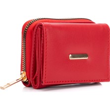 Sannora Bags Kadın Kırmızı Küçük Cüzdan Bozuk ve Kağıt Para Bölmeli Fermuarlı Kartlık Cüzdan