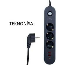 Teknonisa 3'lü Priz 2 Metre Akım Korumalı 2xusb 2XTYPE-250V 2500WATT