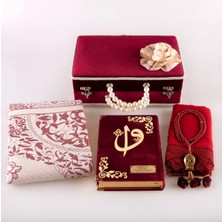 Byural Hediye Çeyiz Seti Kuran-I Kerim | Şal | Seccade | 99 Tesbih | Kadife Kaplı Inci Kulplu Ahşap Kutu | Kişiselleştirilebilir