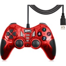 Double Shock 12 Fonksiyon Tuşu USB Bilgisayar Kablolu Oyun Kolu Kırmızı