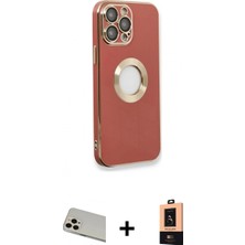 Marsilyan™- iPhone 13 Pro Max Kılıf Iz Form Serisi - Şeffaf Maxco Cam Ekran Koruyucu + Rose Gold Rainbow Kamera Lens Koruma Cam