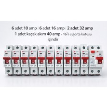 Mutlusan 16 Lı Sigorta Kutusu Için Hazır Sigorta SETI/10A-16A-32+40A Kaçak Akım/
